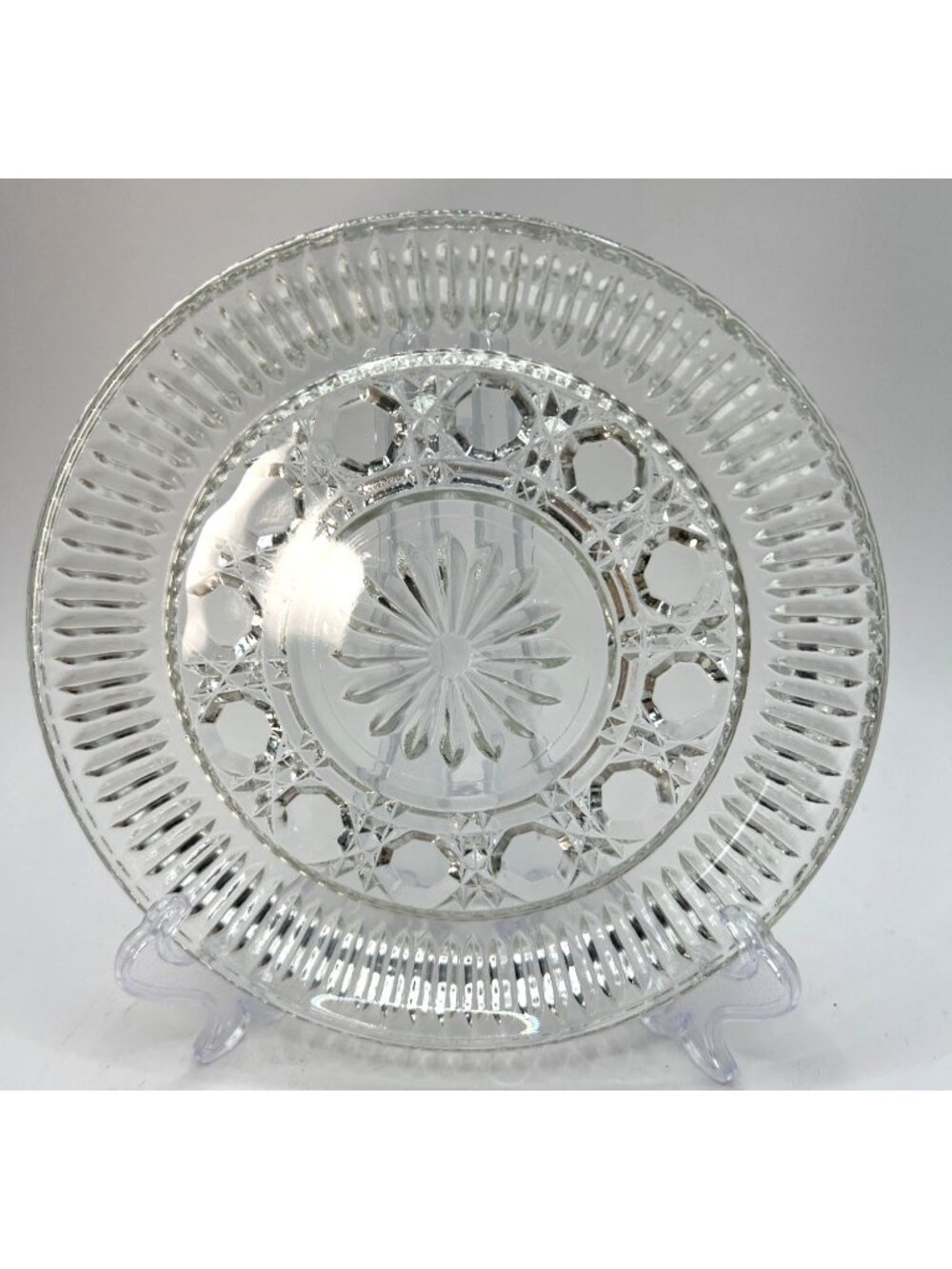 Vintage Clear Glass Plate With Starburst & Octagon Design